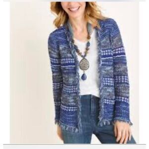 Chico's Navy and Gray Textured Cardigan